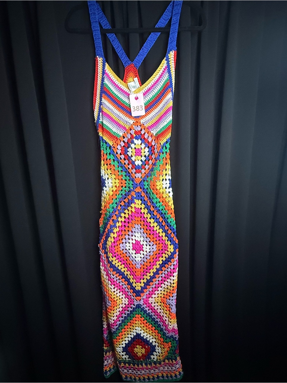 Handmade Multicolor Crochet Maxi Dress with Strappy Back